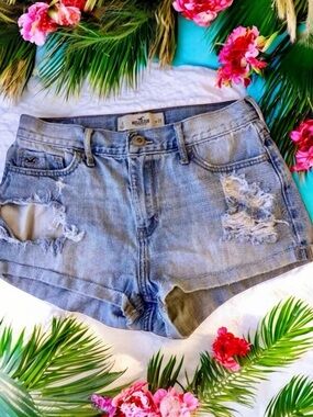 Hollister Blue Denim Shorts Distressed size 9